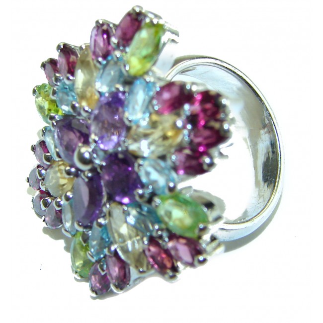 Colors of the World Genuine 32.5 carat MultiGems .925 Sterling Silver handcrafted Large Ring size 8 1/4