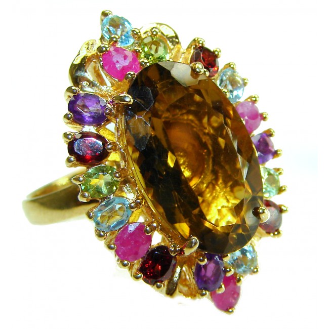 Bella Mia authentic 18.9 carat Champagne Topaz 14K Gold over .925 Sterling Silver handcrafted Statement Ring size 8 1/2