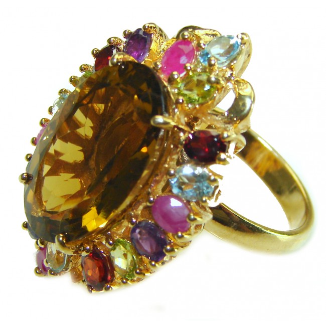 Bella Mia authentic 18.9 carat Champagne Topaz 14K Gold over .925 Sterling Silver handcrafted Statement Ring size 8 1/2