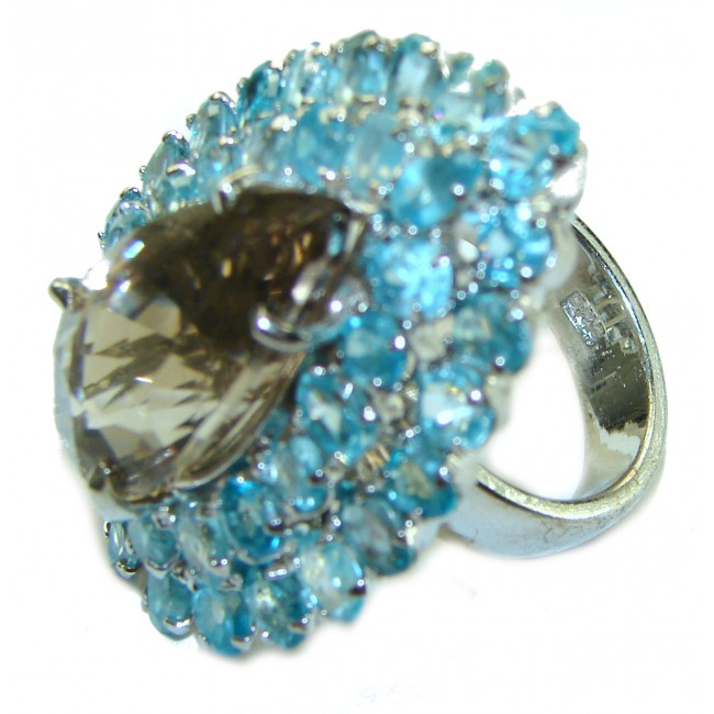 66.5 Carat Authentic Champagne Topaz Aquamarine .925 Sterling Silver Handcrafted Large Ring size 8