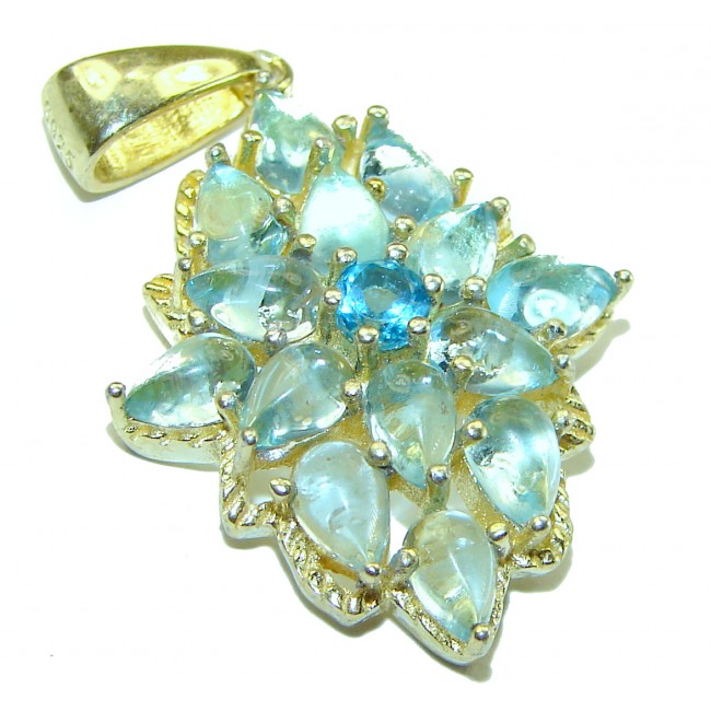 Pacifica 12.5 carat oval cut Swiss Blue Topaz 14K Gold over .925 Sterling Silver handmade Pendant