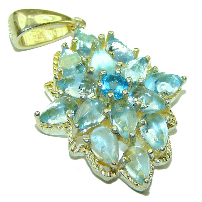 Pacifica 12.5 carat oval cut Swiss Blue Topaz 14K Gold over .925 Sterling Silver handmade Pendant