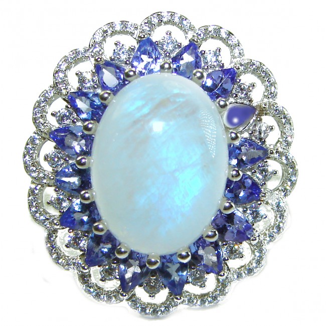 Snow Queen 25.5 carat Rainbow Moonstone .925 Sterling Silver handmade Statement Ring size 7 1/2