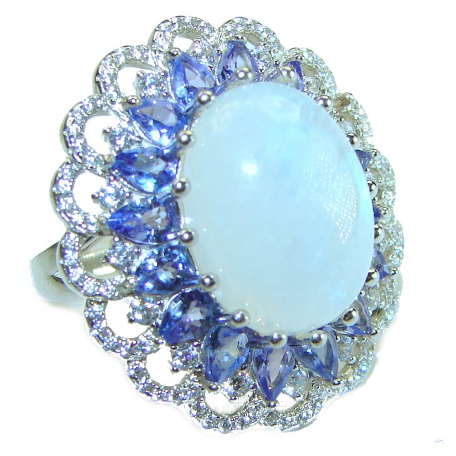 Snow Queen 25.5 carat Rainbow Moonstone .925 Sterling Silver handmade Statement Ring size 7 1/2