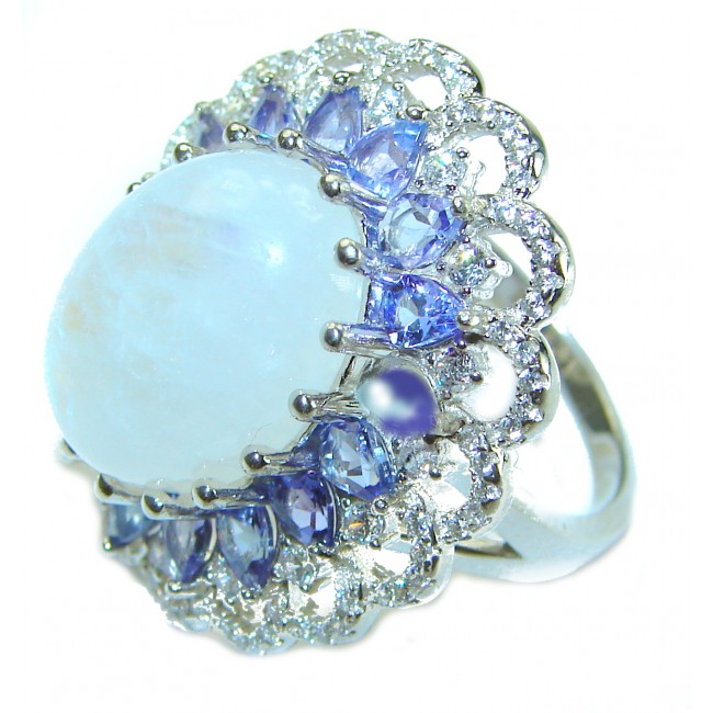 Snow Queen 25.5 carat Rainbow Moonstone .925 Sterling Silver handmade Statement Ring size 7 1/2