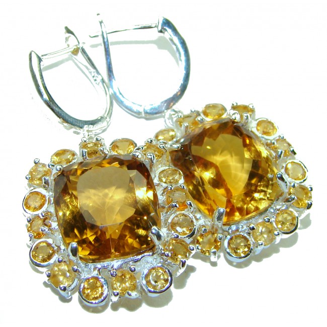 Golden Rays of Sunlight 29.5 carat Yellow Topaz .925 Sterling Silver handcrafted earrings