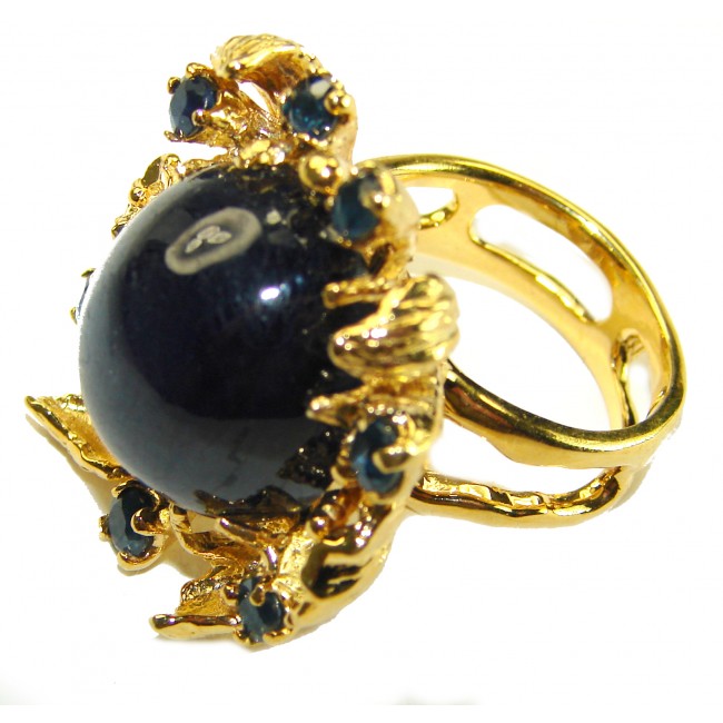 Luxurious 22.5 carat Sapphire 18k Gold over .925 Sterling Silver handcrafted Ring size 8