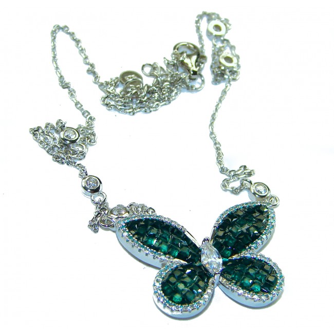 Great Masterpiece Butterfly genuine Emerald .925 Sterling Silver handmade necklace