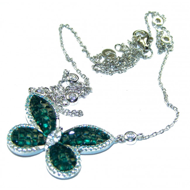 Great Masterpiece Butterfly genuine Emerald .925 Sterling Silver handmade necklace