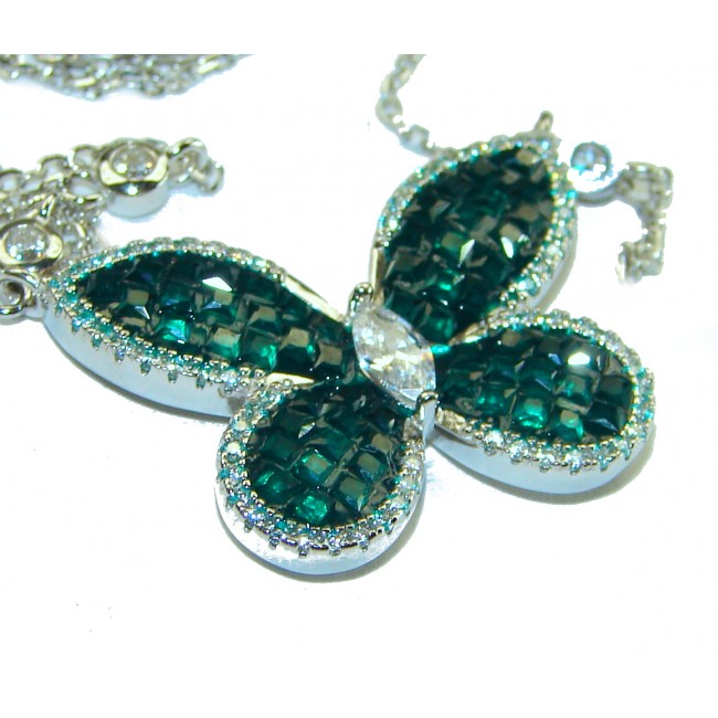 Great Masterpiece Butterfly genuine Emerald .925 Sterling Silver handmade necklace