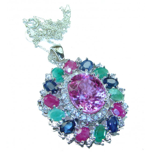 Graceful 24.5 carat Pink Sapphire .925 Sterling Silver handcrafted necklace - pendant - brooch