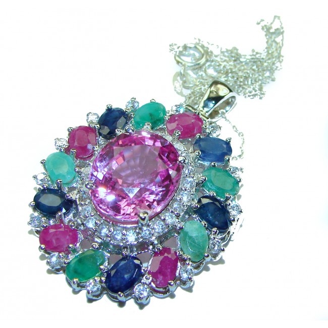 Graceful 24.5 carat Pink Sapphire .925 Sterling Silver handcrafted necklace - pendant - brooch