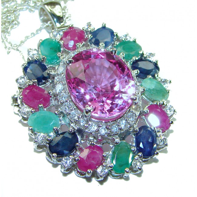 Graceful 24.5 carat Pink Sapphire .925 Sterling Silver handcrafted necklace - pendant - brooch