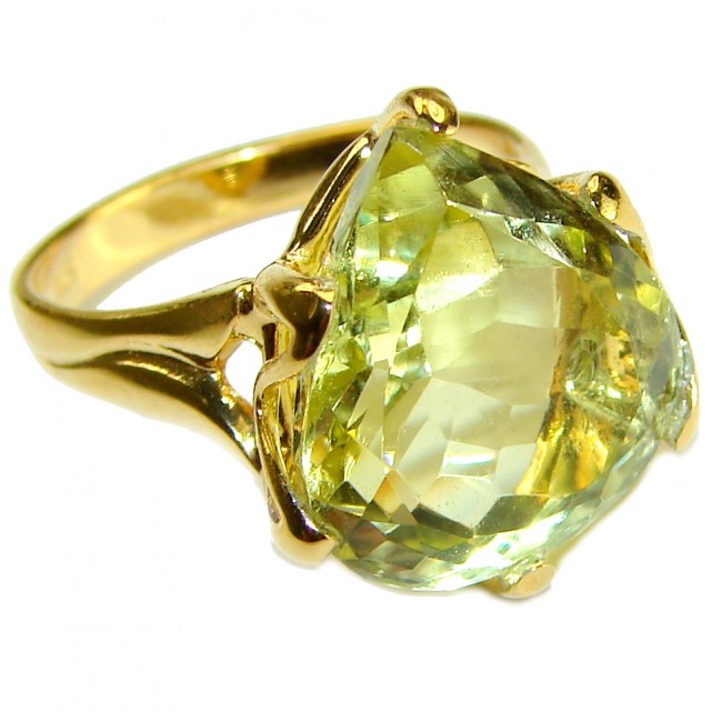 10.8 carat Genuine Lemon Quartz 14K Gold over .925 Sterling Silver handcrafted ring size 7