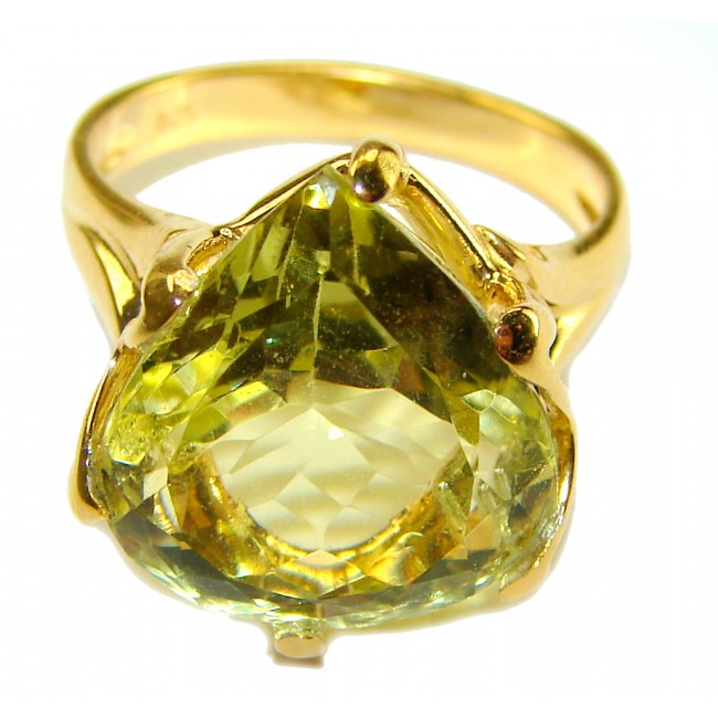 10.8 carat Genuine Lemon Quartz 14K Gold over .925 Sterling Silver handcrafted ring size 7