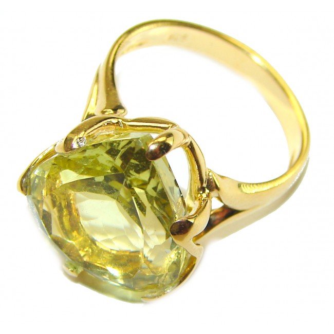 10.8 carat Genuine Lemon Quartz 14K Gold over .925 Sterling Silver handcrafted ring size 7