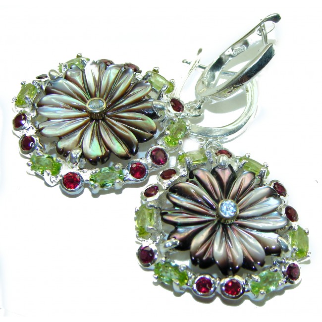 Black Orchid Genuine Rainbow Abalone black rhodium over .925 Sterling Silver handmade earrings