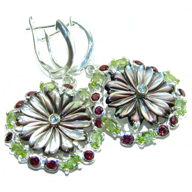 Black Orchid Genuine Rainbow Abalone black rhodium over .925 Sterling Silver handmade earrings