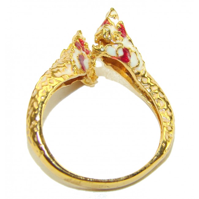 Two Dragons Ruby Enamel 14K Gold over .925 Sterling Silver ring s. 10