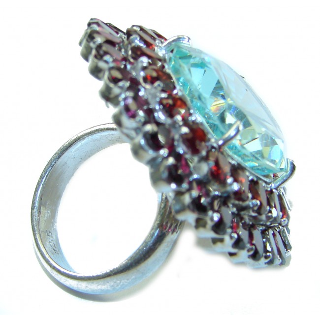 41.5 Carat Authentic Aquamarine .925 Sterling Silver Handcrafted Large Ring size 8 3/4