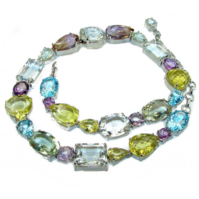 Belle'Amore 118.5 grams Natural Gems 14K Gold over .925 Sterling Silver handcrafted necklace