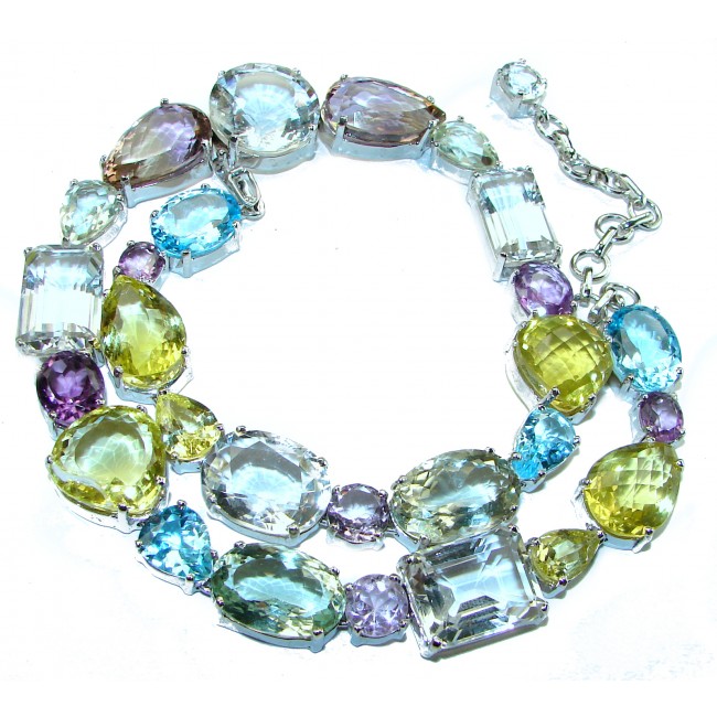 Belle'Amore 118.5 grams Natural Gems 14K Gold over .925 Sterling Silver handcrafted necklace