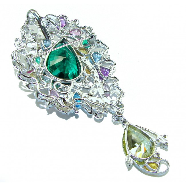 Elizabeth Incredible 45.5 carat Green Topaz .925 Sterling Silver handcrafted pendant - brooch