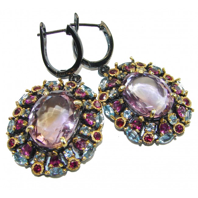 Beatrice - Dramatic design 36.8 carat Amethyst black rhodium over .925 Sterling Silver Handcrafted Statement earrings