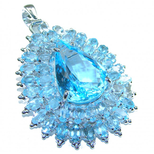 Angel's Heart 45.5 carat Swiss Blue Topaz .925 Sterling Silver handmade pendant Brooch