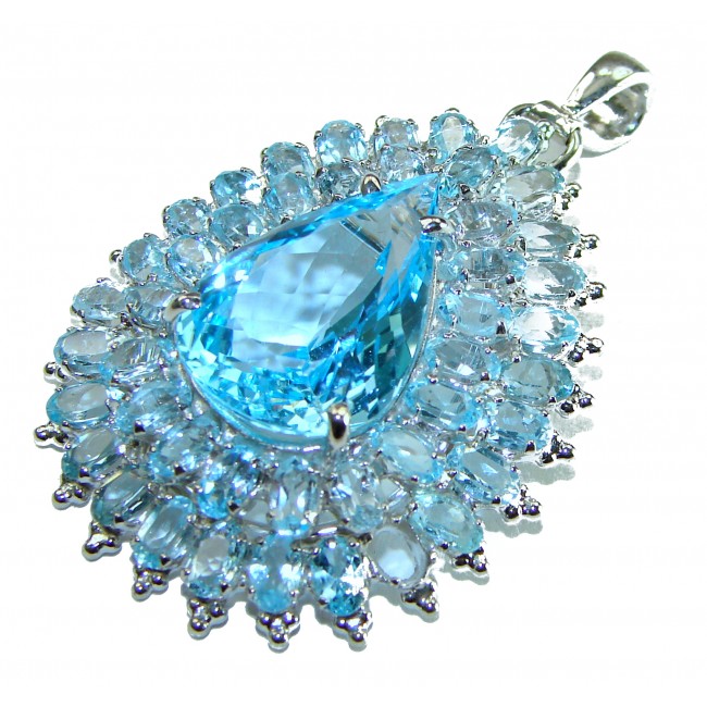 Angel's Heart 45.5 carat Swiss Blue Topaz .925 Sterling Silver handmade pendant Brooch