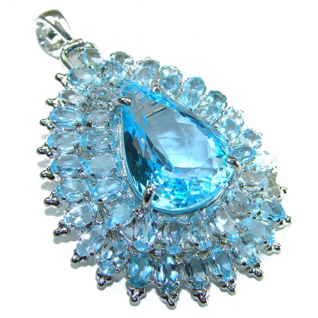 Angel's Heart 45.5 carat Swiss Blue Topaz .925 Sterling Silver handmade pendant Brooch