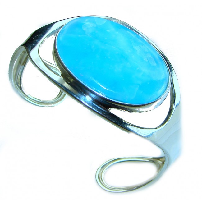 Beauty of Ocean 55.2 carat Blue Larimar .925 Sterling Silver handcrafted huge Bracelet / Cuff