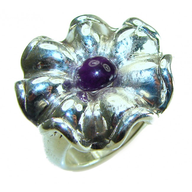 Purple Flower 4.5 carat Amethyst .925 Sterling Silver Handcrafted Ring size 8