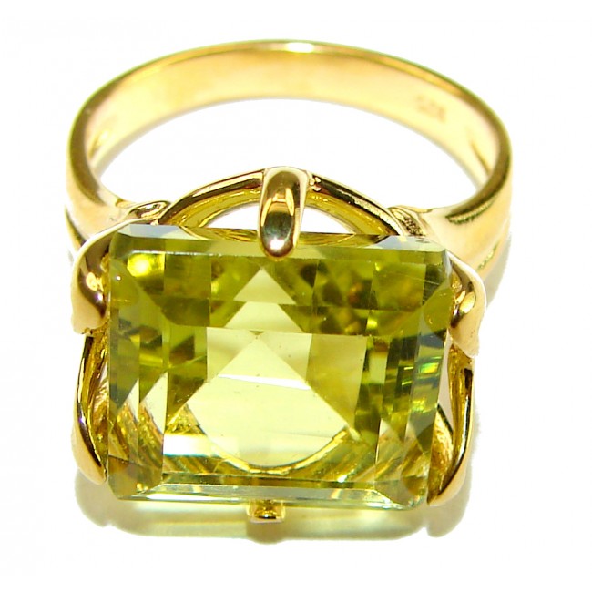 8.8 carat Genuine Lemon Quartz 14K Gold over .925 Sterling Silver handcrafted ring size 7