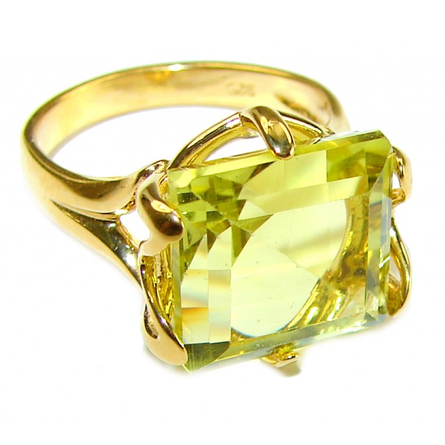 8.8 carat Genuine Lemon Quartz 14K Gold over .925 Sterling Silver handcrafted ring size 7