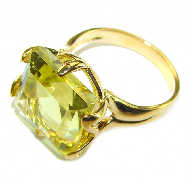 8.8 carat Genuine Lemon Quartz 14K Gold over .925 Sterling Silver handcrafted ring size 7