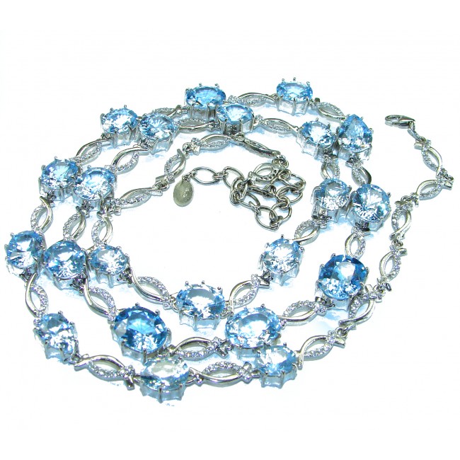 Seaside 145.5 carat Swiss Blue Topaz .925 Sterling Silver handmade Long 32 - 36 inches long Statement necklace