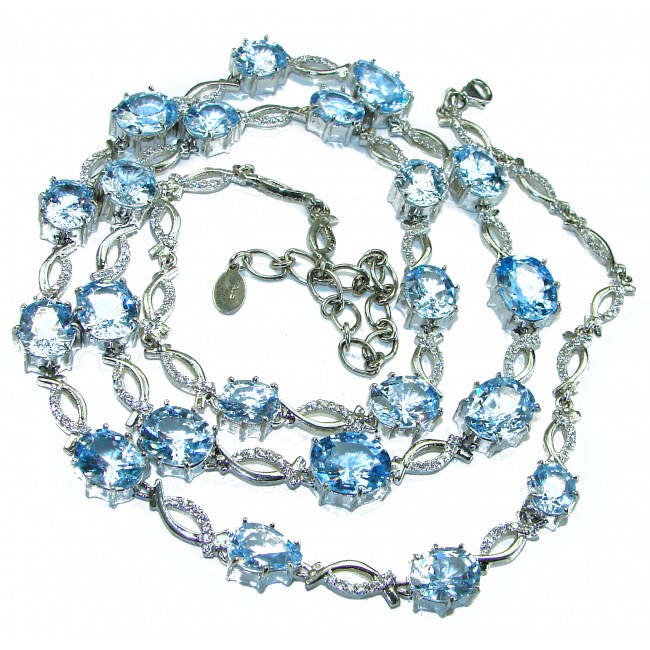 Seaside 145.5 carat Swiss Blue Topaz .925 Sterling Silver handmade Long 32 - 36 inches long Statement necklace