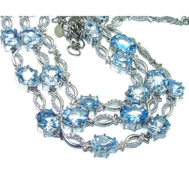 Seaside 145.5 carat Swiss Blue Topaz .925 Sterling Silver handmade Long 32 - 36 inches long Statement necklace