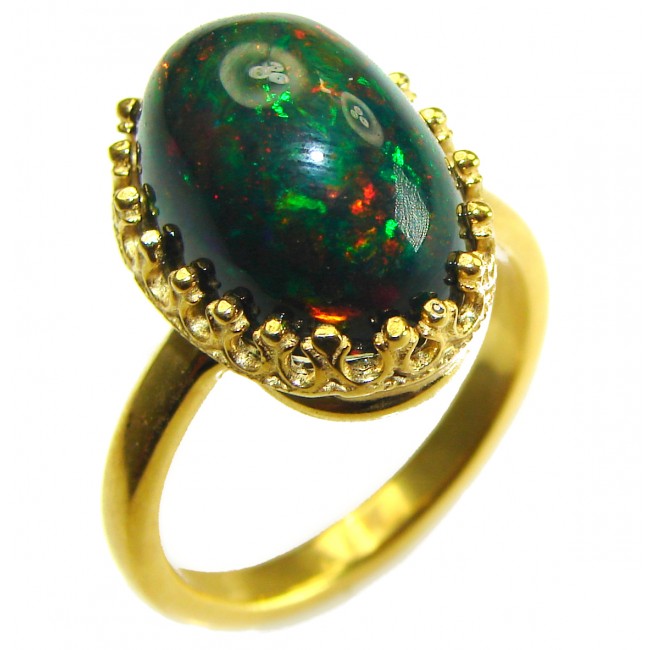 A COSMIC POWER Genuine 19.2 carat Black Opal 18K Gold over .925 Sterling Silver handmade Ring size 8 3/4