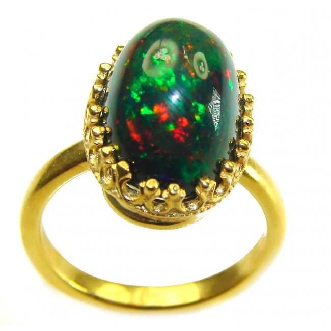 A COSMIC POWER Genuine 19.2 carat Black Opal 18K Gold over .925 Sterling Silver handmade Ring size 8 3/4