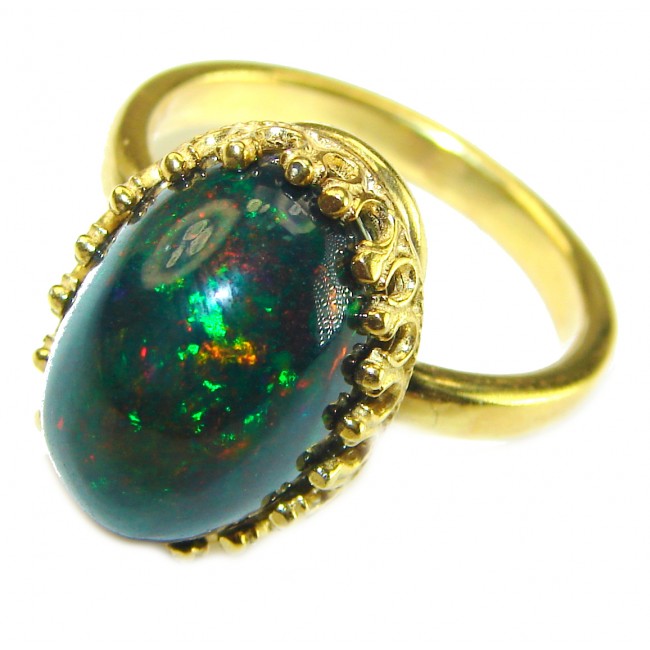 A COSMIC POWER Genuine 19.2 carat Black Opal 18K Gold over .925 Sterling Silver handmade Ring size 8 3/4