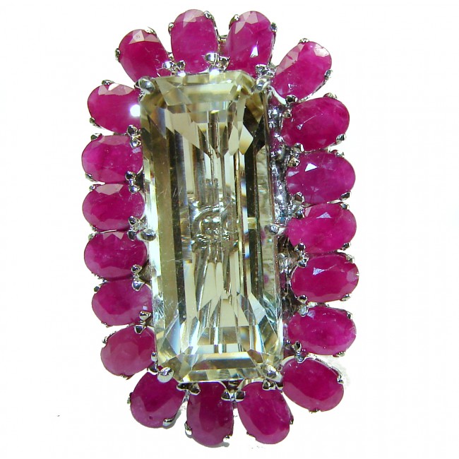 Giovannna authentic 24.9 carat Champagne Topaz Ruby .925 Sterling Silver handcrafted Statement Ring size 5