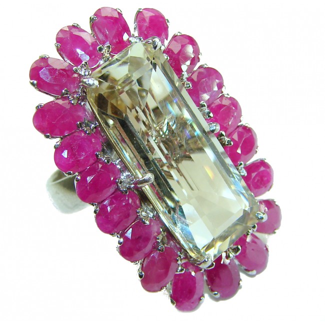 Giovannna authentic 24.9 carat Champagne Topaz Ruby .925 Sterling Silver handcrafted Statement Ring size 5