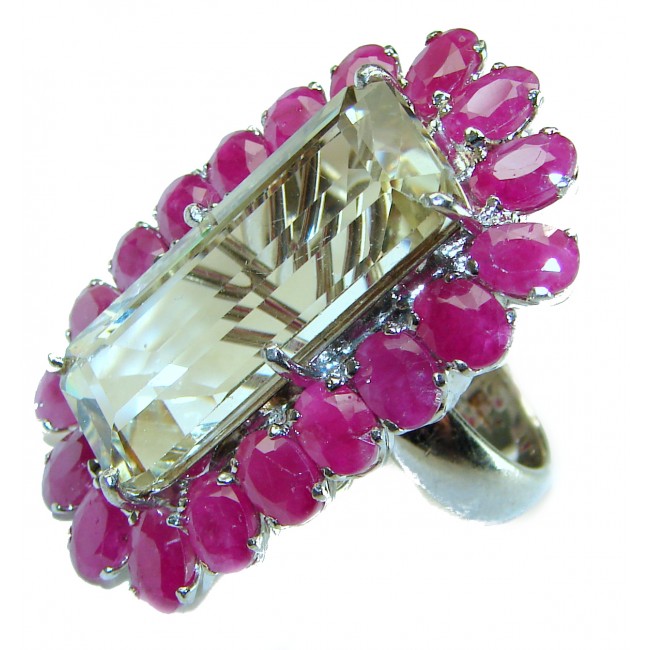 Giovannna authentic 24.9 carat Champagne Topaz Ruby .925 Sterling Silver handcrafted Statement Ring size 5