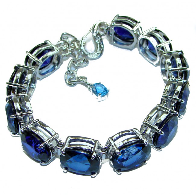 Sofia 129.5 carat oval cut London Blue Topaz .925 Sterling Silver handcrafted Bracelet