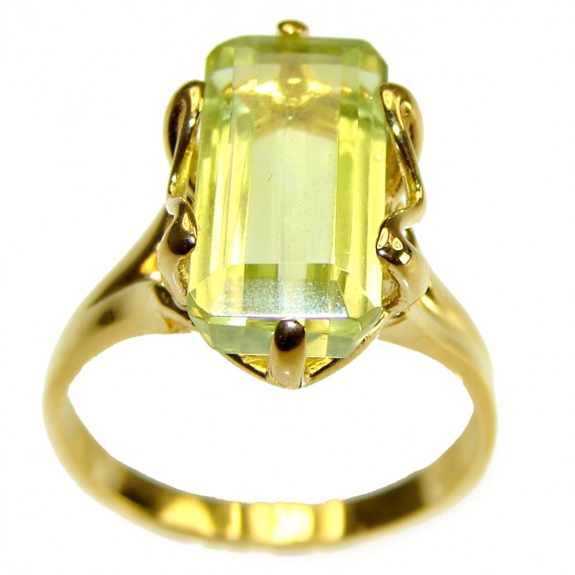 10.8 carat Genuine Lemon Quartz 14K Gold over .925 Sterling Silver handcrafted ring size 9 1/2