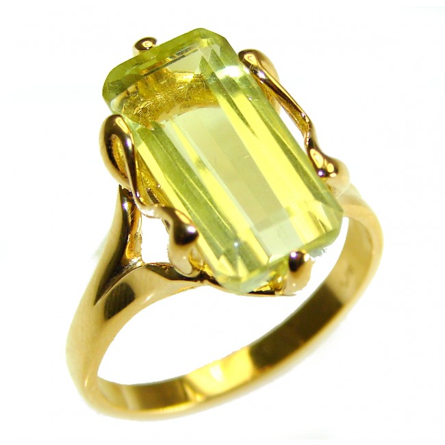 10.8 carat Genuine Lemon Quartz 14K Gold over .925 Sterling Silver handcrafted ring size 9 1/2