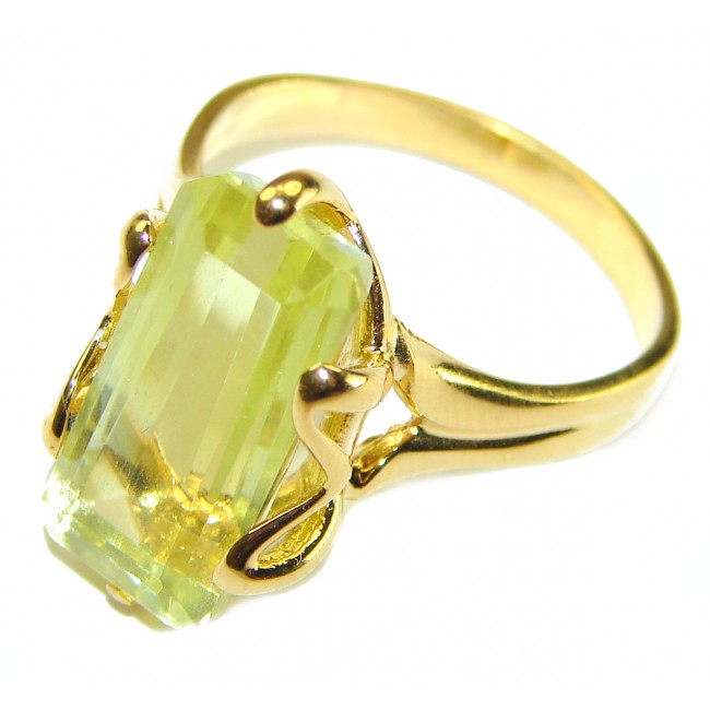 10.8 carat Genuine Lemon Quartz 14K Gold over .925 Sterling Silver handcrafted ring size 9 1/2