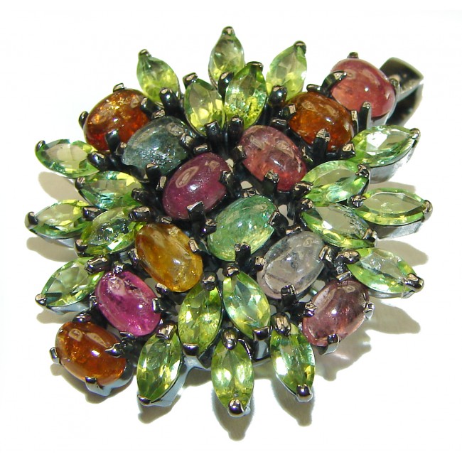 A Spark of Sweetness 18.8 CARAT Watermelon Tourmaline black rhodium .925 Sterling Silver handcrafted Pendant Brooch